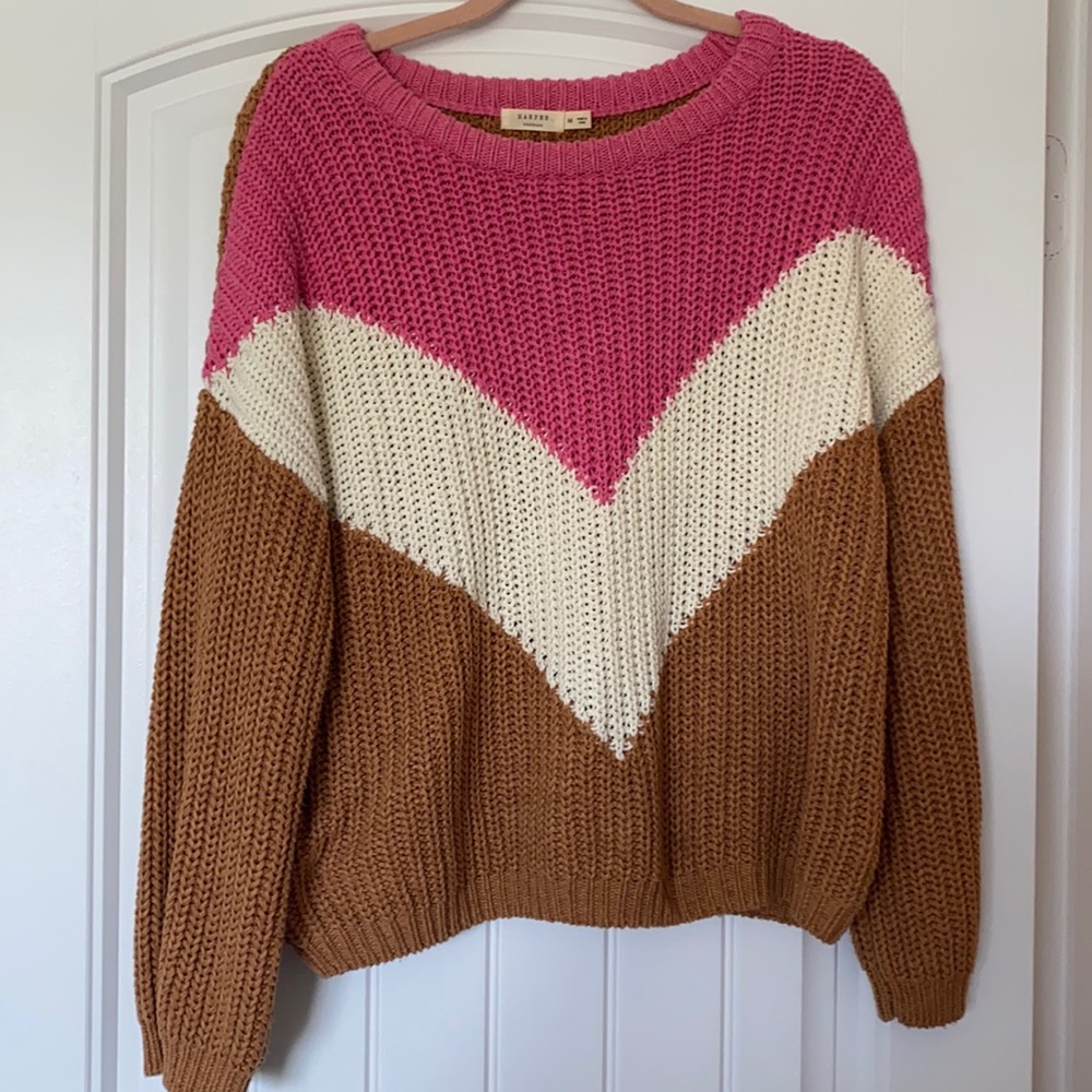 Pink color block sweater